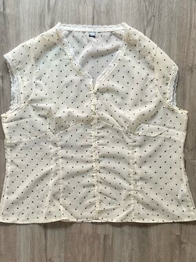 Brand Unknown Cream Black Polka Dot Lace-Trim Sleeveless Blouse Size 3X